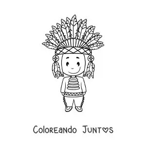 Imagen para colorear de indígena de una tribu nativa americana con un penacho de plumas