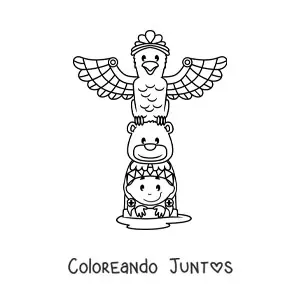 Imagen para colorear de totem de tribus nativas americanas animado kawaii