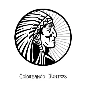 Imagen para colorear de jefe de tribu indígena americana con penacho de plumas
