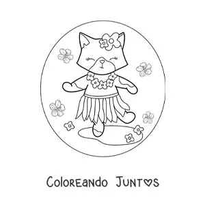 Imagen para colorear de gata animada bailando el hula