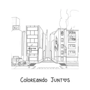Imagen para colorear de un camión de bomberos en un incendio