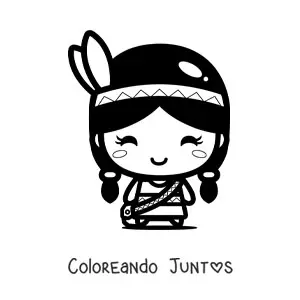 Imagen para colorear de niña nativa americana kawaii