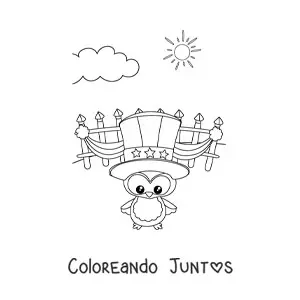 Imagen para colorear de pinguino animado celebrando la independencia de los estados unidos