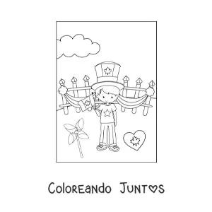 Imagen para colorear de niño celebrando el canada day