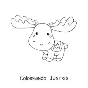 Imagen para colorear de alce de canadá animado kawaii