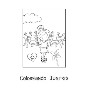 Imagen para colorear de niña celebrando el día de canadá