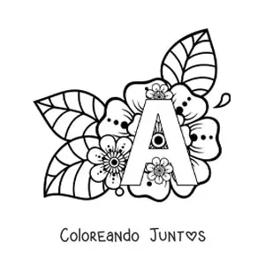 Imagen para colorear de letra a decorada con flores