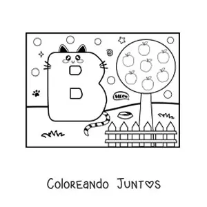 Imagen para colorear de la letra b animada con forma de gato en el parque