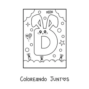Imagen para colorear de letra d con forma de conejo kawaii animado