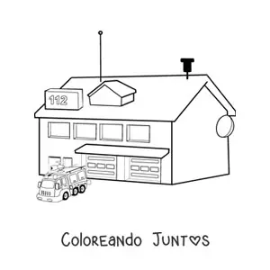 Imagen para colorear de un camión de bomberos saliendo de la estación