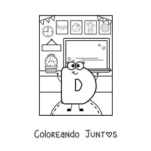 Imagen para colorear de la letra d animada en la escuela