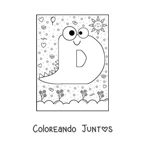 Imagen para colorear de la letra d animada con forma de monstruo con dibujos animados
