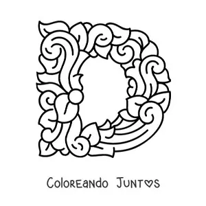 Imagen para colorear de letra d mayúscula decorada