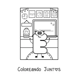 Imagen para colorear de la letra e animada en la escuela