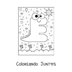 Imagen para colorear de la letra e animada con forma de monstruo con dibujos animados