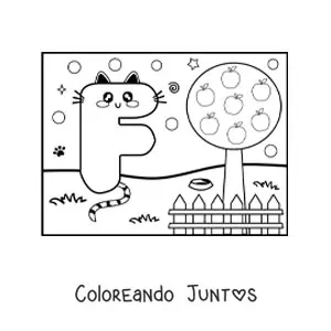 Imagen para colorear de la letra f animada con forma de gato en el parque