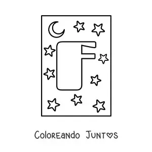 Imagen para colorear de letra f mayúscula con estrellas y una luna
