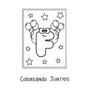 Imagen para colorear de la letra f mayúscula animada con globos