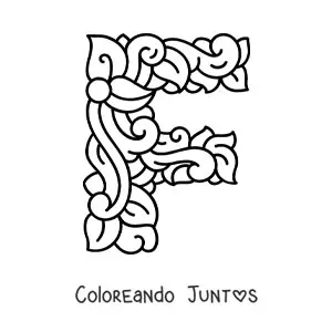 Imagen para colorear de letra f mayúscula decorada