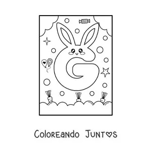 Imagen para colorear de letra g con forma de conejo kawaii animado