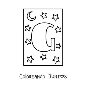 Imagen para colorear de letra g mayúscula con estrellas y una luna
