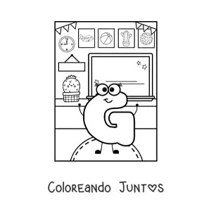 Imagen para colorear de la letra g animada en la escuela