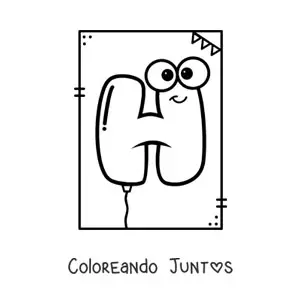 Imagen para colorear de la letra h animada con forma de globo