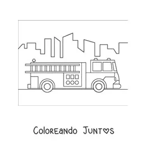 Imagen para colorear de un camión de bomberos transitando la ciudad