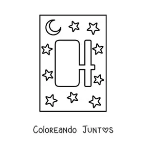Imagen para colorear de letra h mayúscula con estrellas y una luna