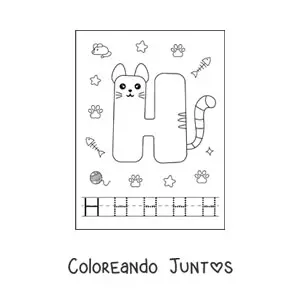 Imagen para colorear de la letra h animada con forma de gato