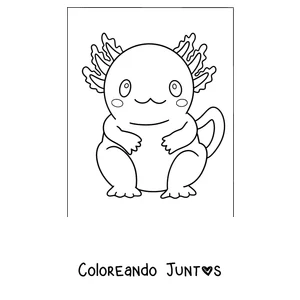 Imagen para colorear de un ajolote regordete sentado y sonriendo