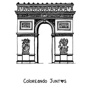 Imagen para colorear del Arco del Triunfo con columnas y jardines a los lados