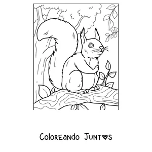 Imagen para colorear de una ardilla sonriente sentada en una rama