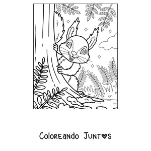 Imagen para colorear de una ardilla trepando el tronco de un árbol