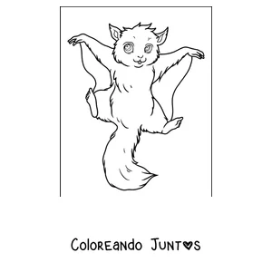 Imagen para colorear de una ardilla voladora planeando con las patas abiertas