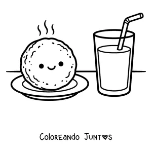 Imagen para colorear de una arepa con un vaso de jugo