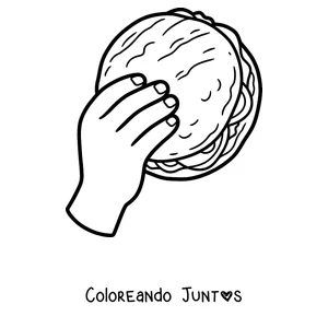 Imagen para colorear de una mano sosteniendo una arepa rellena