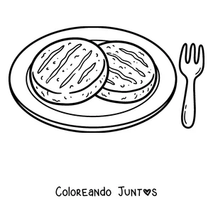 Imagen para colorear de dos arepas servidas en un plato