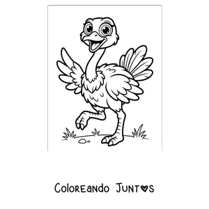 Imagen para colorear de una avestruz animada con las alas abiertas