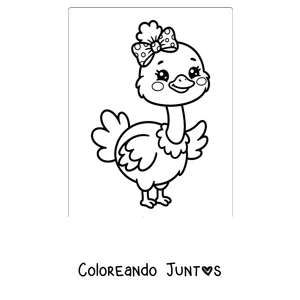 Imagen para colorear de una avestruz kawaii con un lazo
