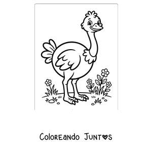Imagen para colorear de una avestruz tierna de dibujo animado