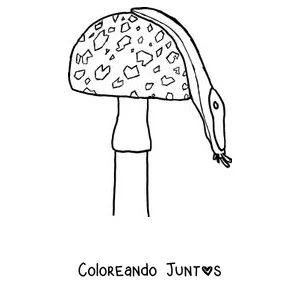 Imagen para colorear de una babosa trepada en un hongo con lunares