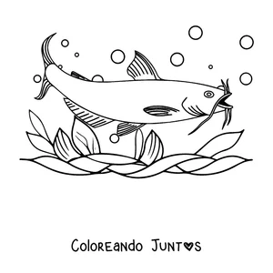 Imagen para colorear de un bagre de aletas grandes entre burbujas