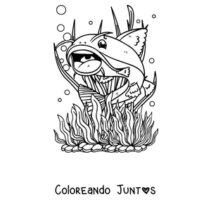 Imagen para colorear de un bagre con la boca bien abierta