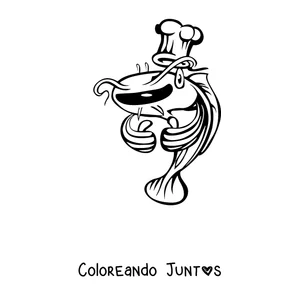 Imagen para colorear de un bagre cocinero con gorro de chef