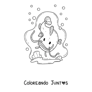 Imagen para colorear de un bagre tierno nadando entre burbujas