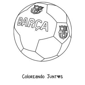 Imagen para colorear de un balón de fútbol con el nombre BARÇA y el escudo