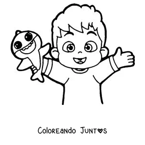 Imagen para colorear de Bebefinn saludando con un bebé tiburón de juguete