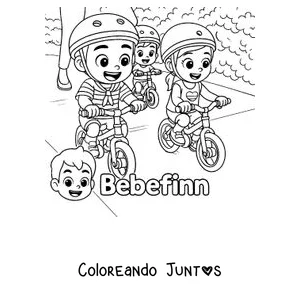 Imagen para colorear de la familia de Bebefinn paseando en bicicleta