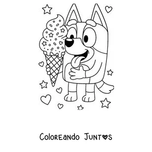 Imagen para colorear de Bluey disfrutando un helado